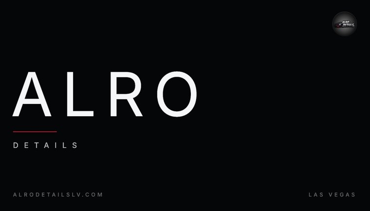 ALRO Details business card, minimal light type on black